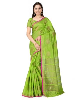 green woven tussar silk saree with blouse 1