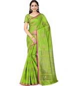 green woven tussar silk saree with blouse