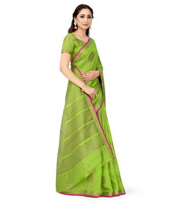 green woven tussar silk saree with blouse 2