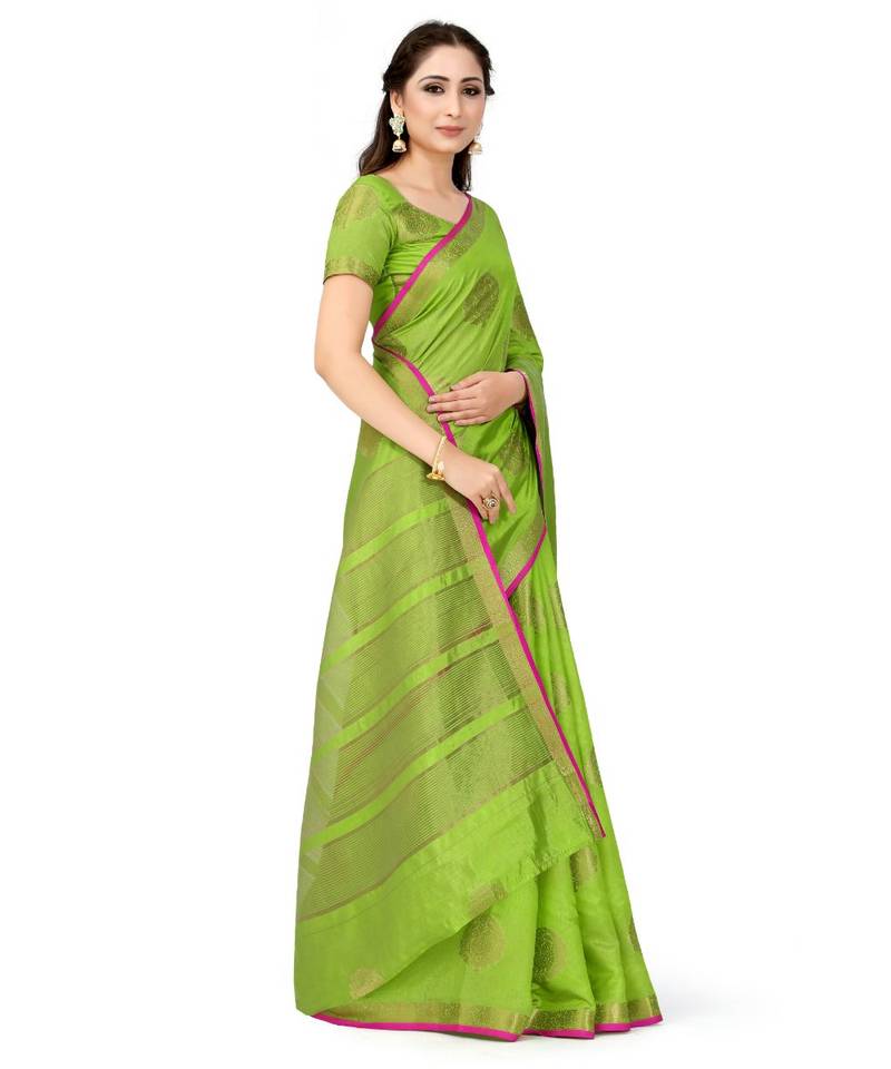 green woven tussar silk saree with blouse