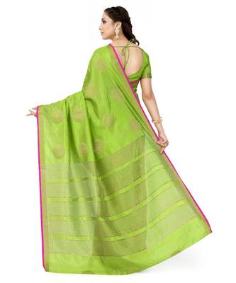 green woven tussar silk saree with blouse 3