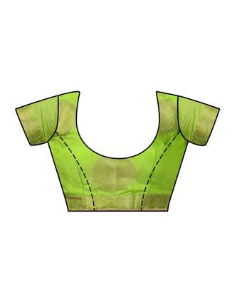 green woven tussar silk saree with blouse 4