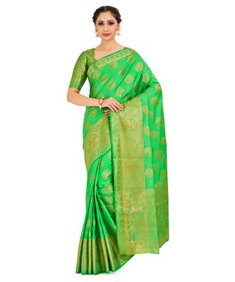 Green Woven Art Silk Saree With Blouse 1