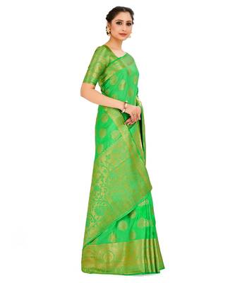 Green Woven Art Silk Saree With Blouse 2
