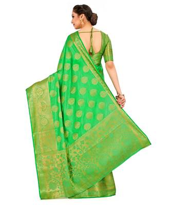 Green Woven Art Silk Saree With Blouse 3
