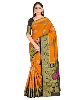 Rust Woven Art Silk Saree With Blouse 1
