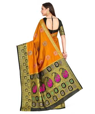 Rust Woven Art Silk Saree With Blouse 3