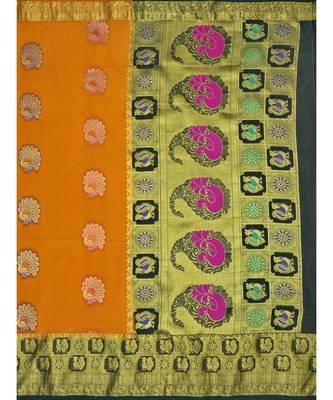 Rust Woven Art Silk Saree With Blouse 5