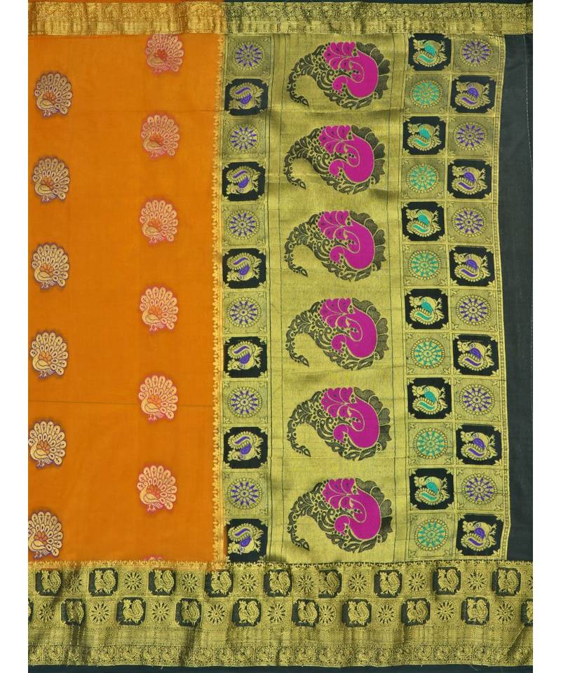 Rust Woven Art Silk Saree With Blouse