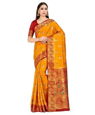 Orange Woven Art Silk Saree With Blouse 1