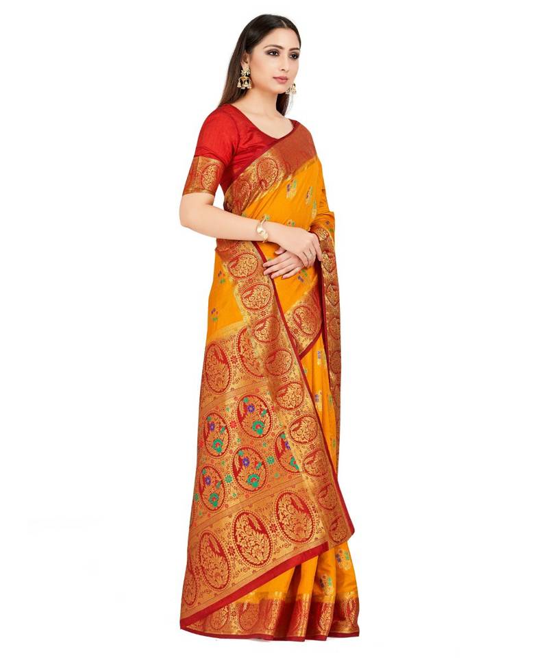 Orange Woven Art Silk Saree With Blouse