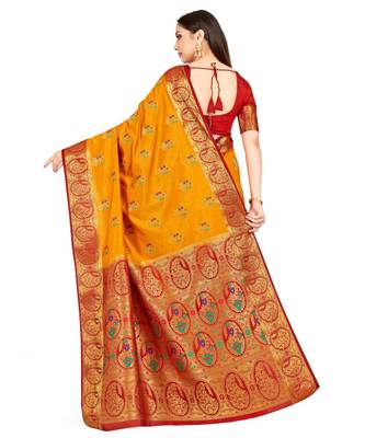 Orange Woven Art Silk Saree With Blouse 3