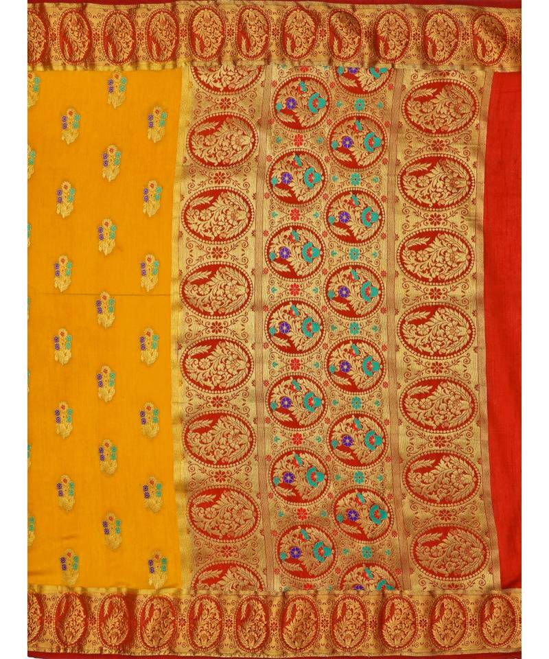 Orange Woven Art Silk Saree With Blouse