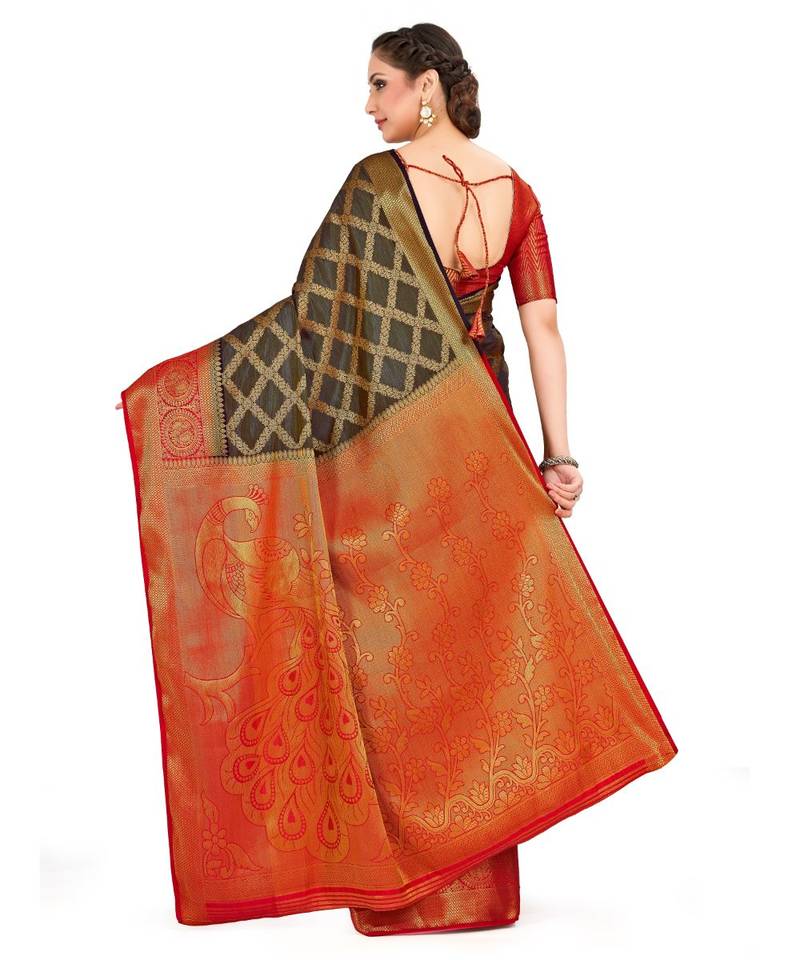 Blue Woven Art Silk Saree With Blouse