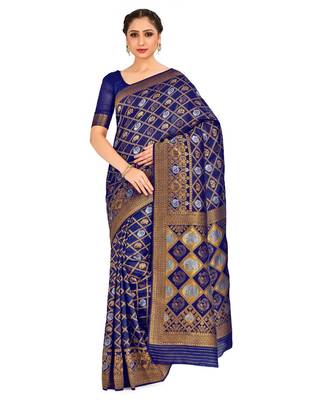 Blue Woven Art Silk Saree With Blouse 1