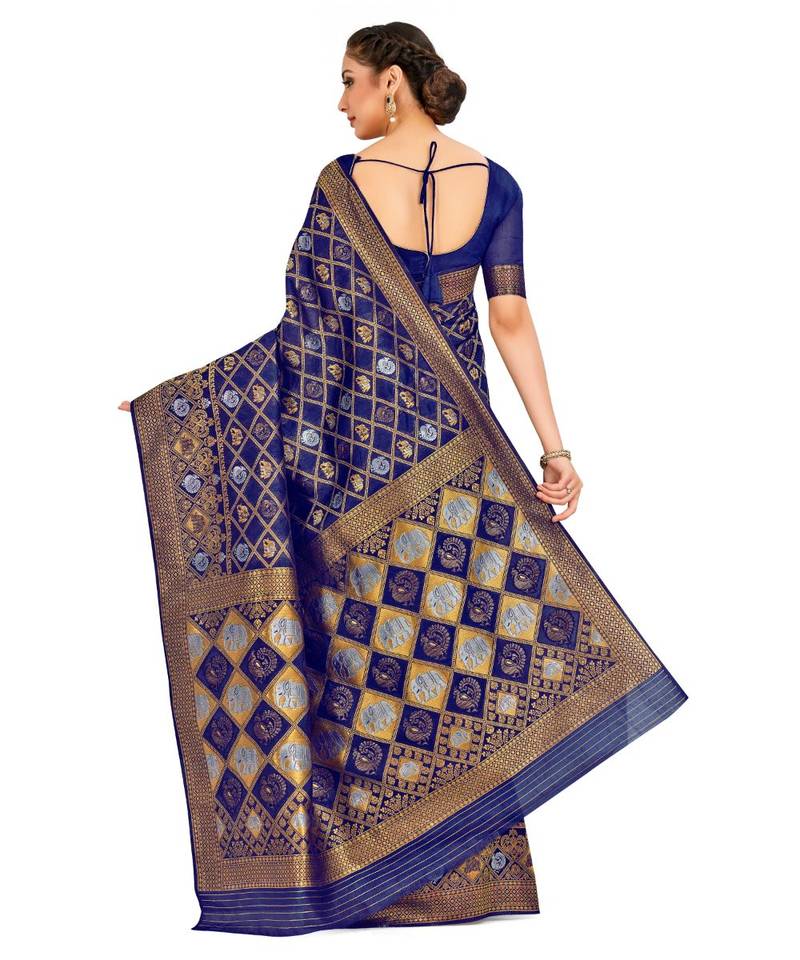 Blue Woven Art Silk Saree With Blouse