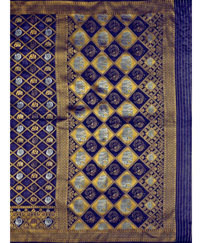 Blue Woven Art Silk Saree With Blouse