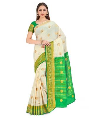 Off White Woven Crepe Saree With Blouse 1