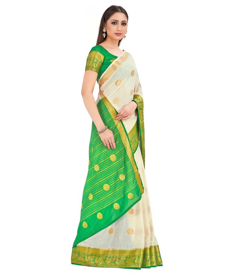 Off White Woven Crepe Saree With Blouse
