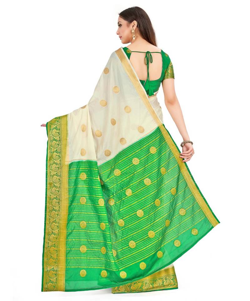 Off White Woven Crepe Saree With Blouse