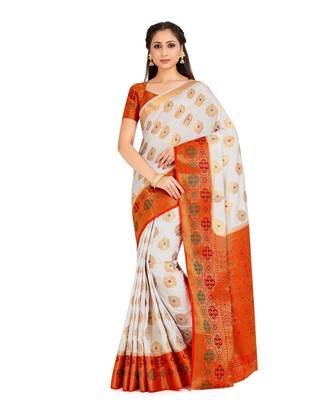 Off White Woven Art Silk Saree With Blouse 1