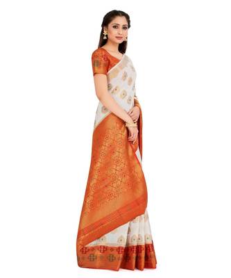 Off White Woven Art Silk Saree With Blouse 2