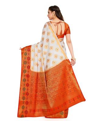 Off White Woven Art Silk Saree With Blouse 3
