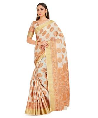 Off White Woven Art Silk Saree With Blouse 1