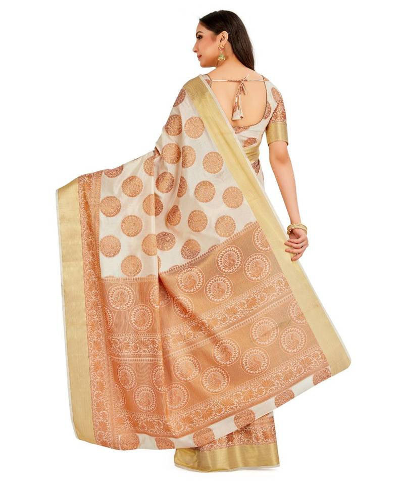 Off White Woven Art Silk Saree With Blouse