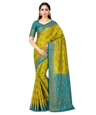 yellow woven art silk saree with blouse 1
