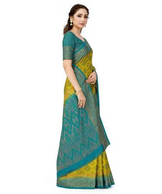yellow woven art silk saree with blouse 2