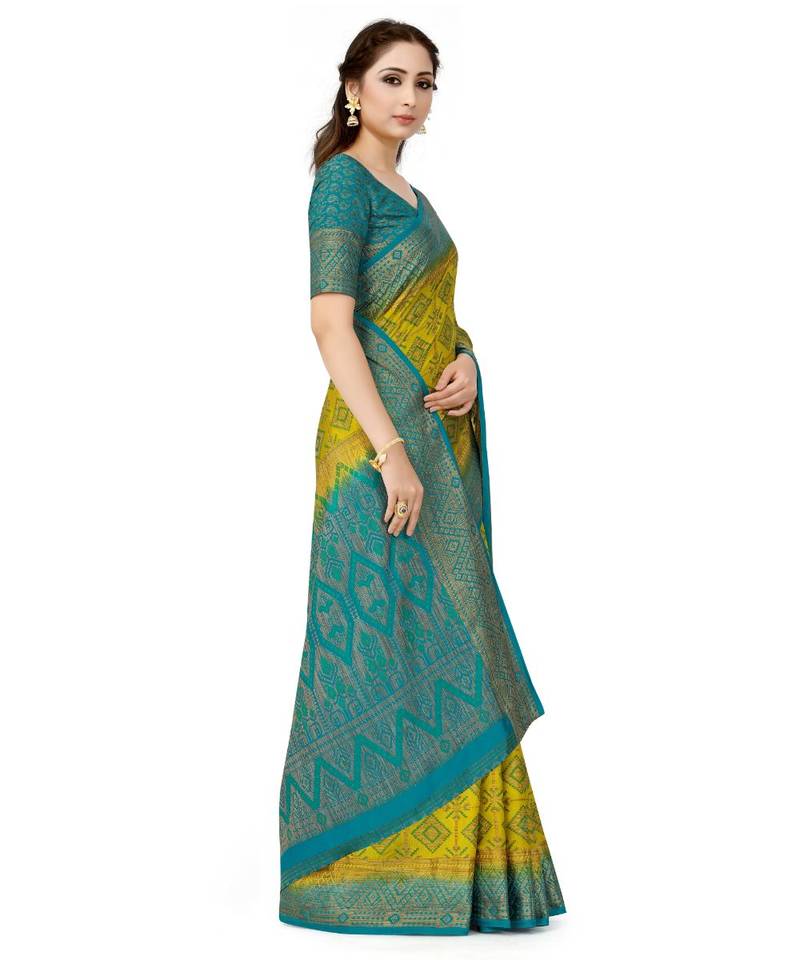 yellow woven art silk saree with blouse