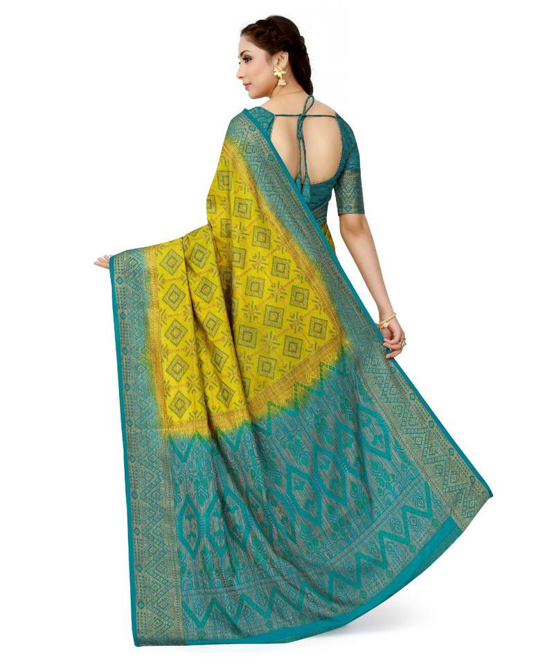 yellow woven art silk saree with blouse