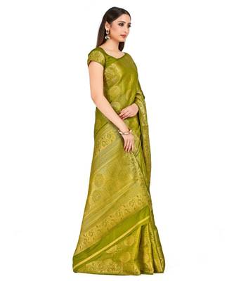 Green Woven Art Silk Saree With Blouse 2