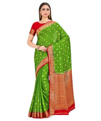 Green Woven Crepe Saree With Blouse 1