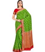Green Woven Crepe Saree With Blouse
