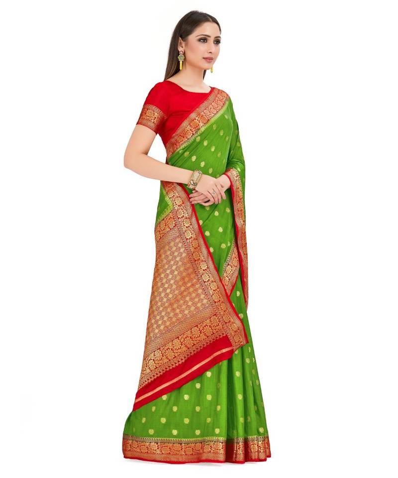 Green Woven Crepe Saree With Blouse