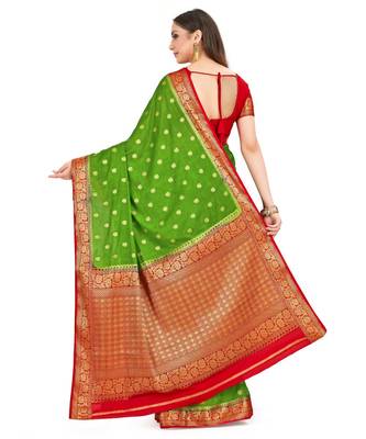 Green Woven Crepe Saree With Blouse 3