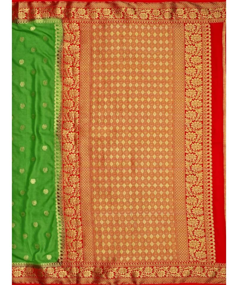 Green Woven Crepe Saree With Blouse