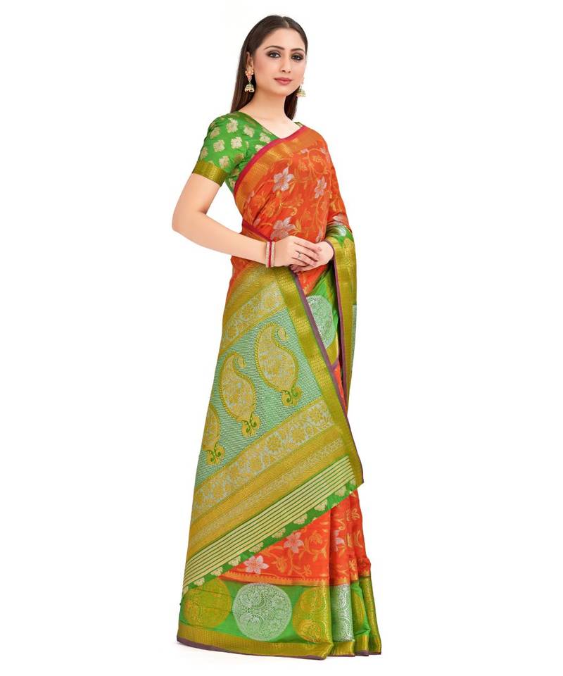 Orange Woven Art Silk Saree With Blouse