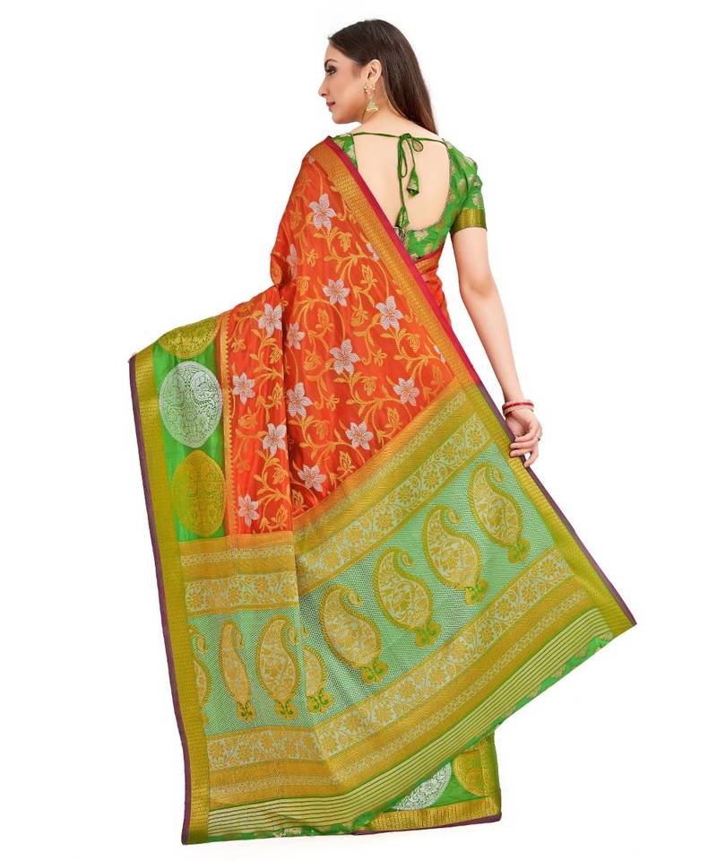 Orange Woven Art Silk Saree With Blouse