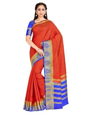 Rust Woven Art Silk Saree With Blouse 1