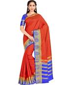 Rust Woven Art Silk Saree With Blouse