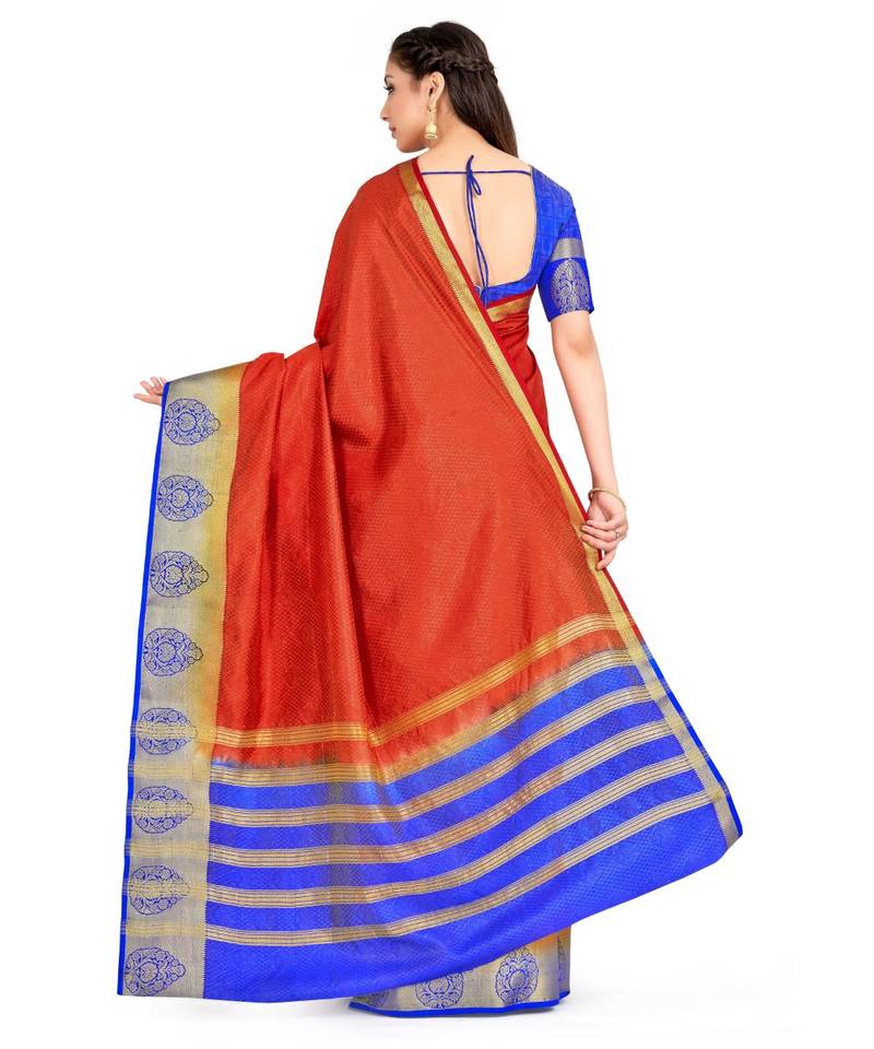 Rust Woven Art Silk Saree With Blouse
