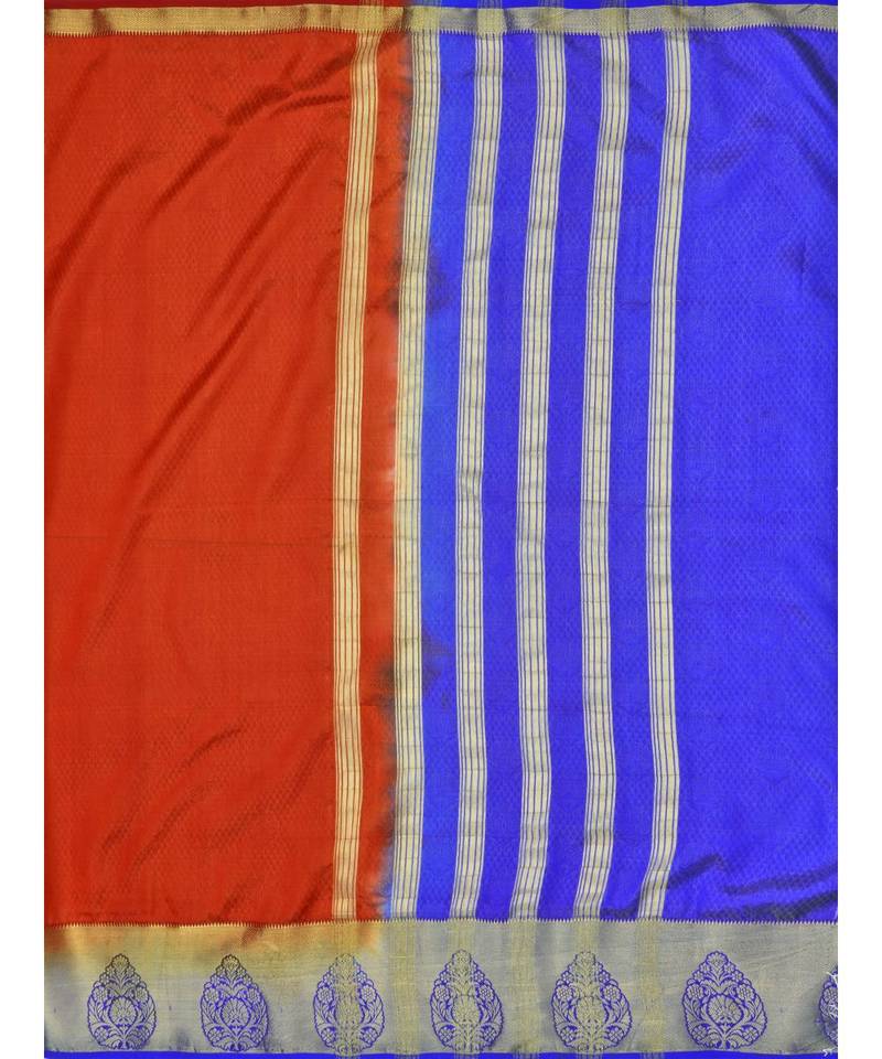Rust Woven Art Silk Saree With Blouse