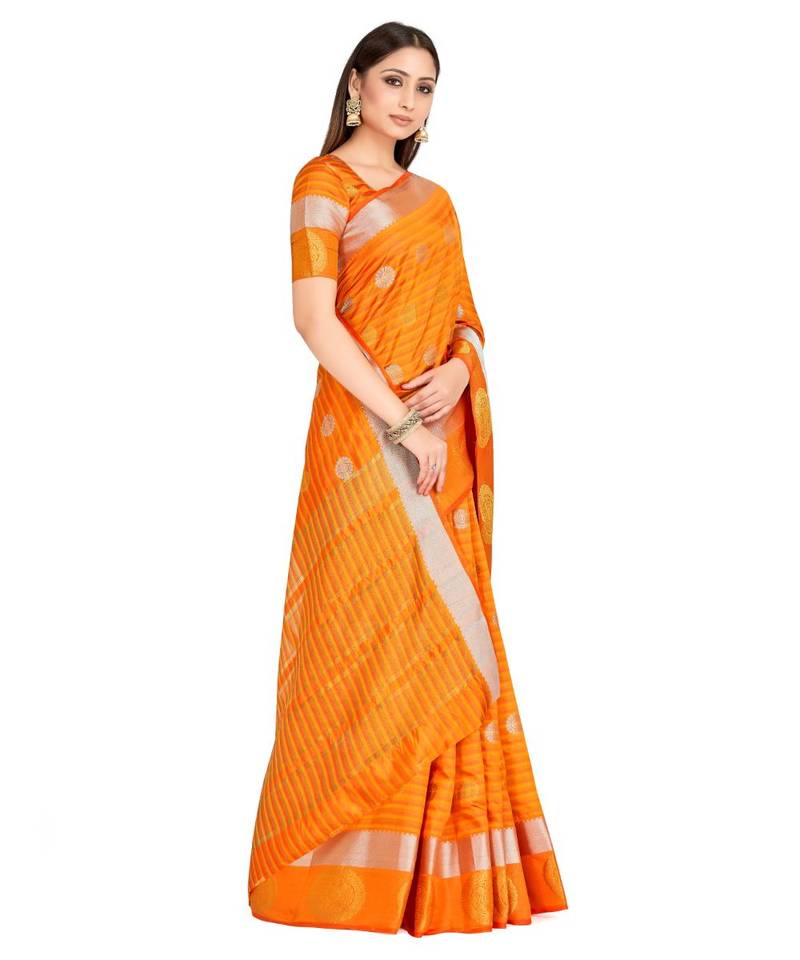 Orange Woven Art Silk Saree With Blouse