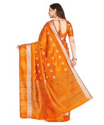 Orange Woven Art Silk Saree With Blouse 3