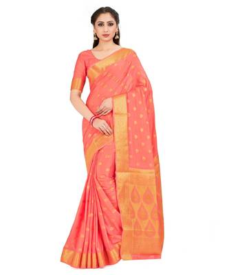 Orange Woven Crepe Saree With Blouse 1