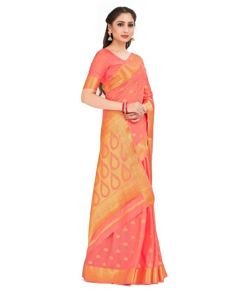 Orange Woven Crepe Saree With Blouse