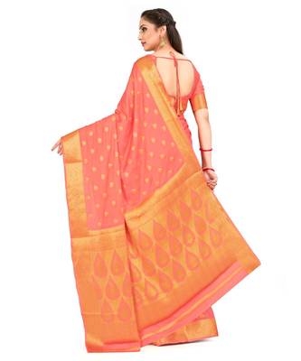 Orange Woven Crepe Saree With Blouse 3